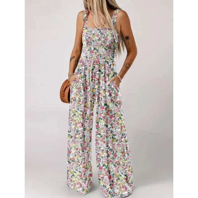 

Plus Size 1XL-5XL Women's Fashion Thick Shoulder Strap Printed Jumpsuit Ladies Casual and Comfortable One-piece Pants