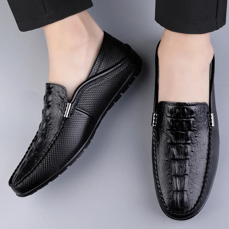 

2023 Autumn Basic Shoes for Male Slip-on Men's Casual Shoes Relief Beanie Flat Leather Men's Shoe Light Man's Leather Loafers