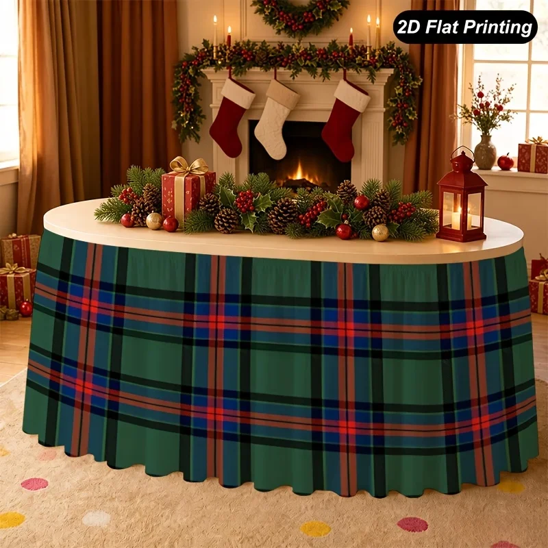 Tablecloth 2D FLAT 1 piece Christmas Green and Blue Dual-color Christmas Tablecloth