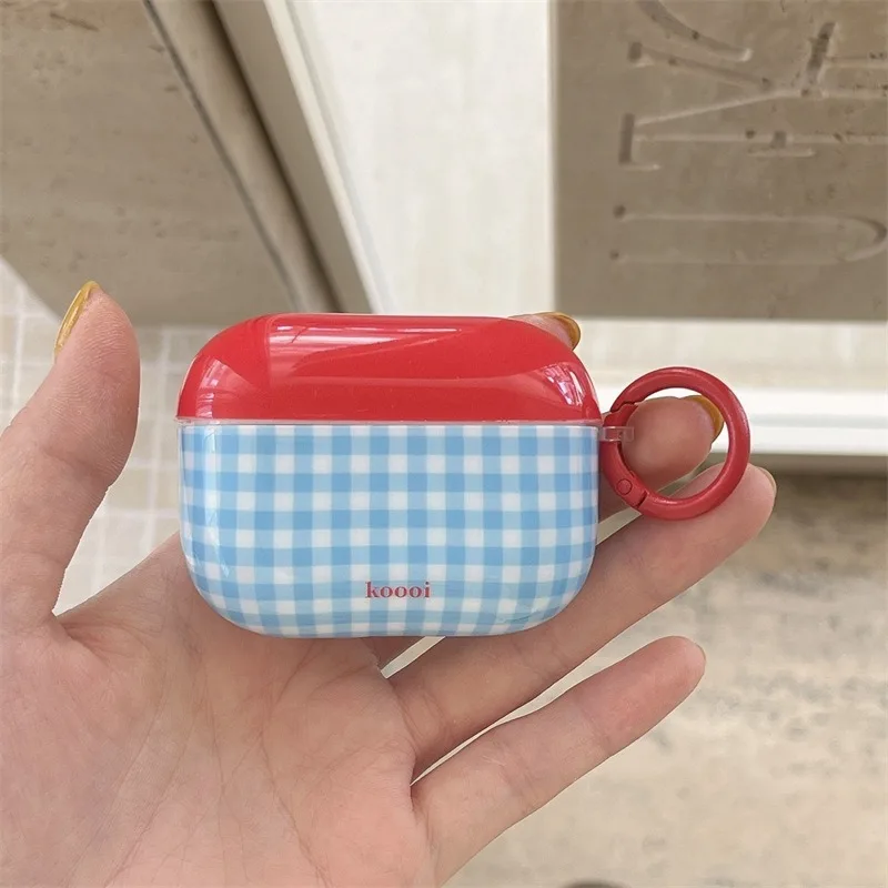 

Cute Blue Plaid Pattern Earphone Case For AirPods 1 2 3 4 Cover with Charm Wireless Headphones Covers For Airpod Pro 2 Cases