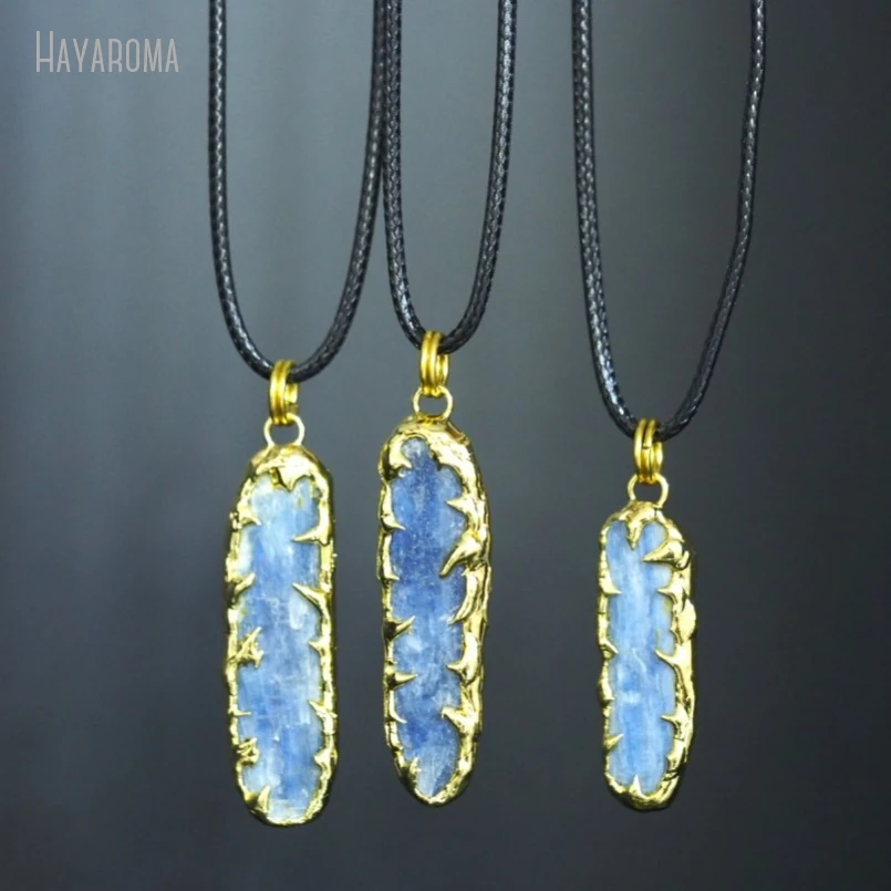 

10Pcs Raw Quartz Brutalist Handmade Organic Claws Bubble Claw Free Form Thorns Slice Gold Color Hide Rope Kyanite Necklace