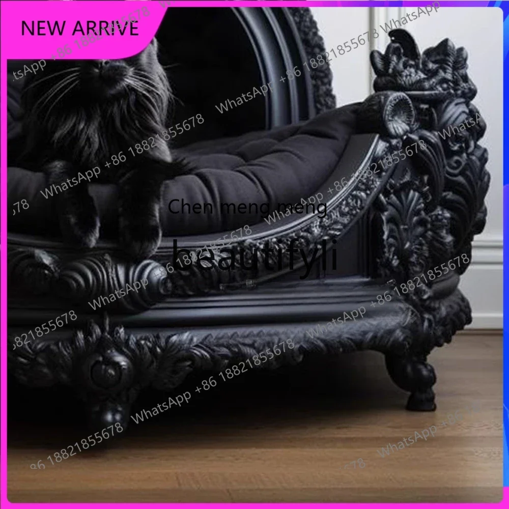 

X AA85 Dark Style Cat House Dog House Indoor Solid Wood Carved Cat Bed Dog Bed Pet Furniture
