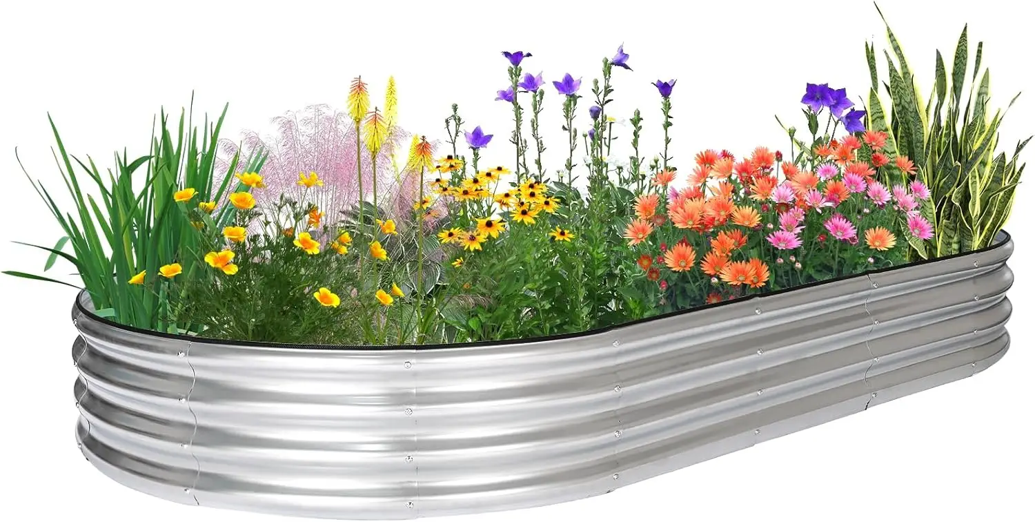 

8x4x1ft Oval Galvanized Raised Garden Bed Kit with Open Base for Vegetables Fruits Flowers Herbs