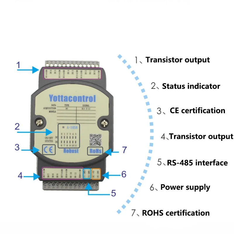 

Yottacontrol A-1058 RS-485 Analog I/O Remote Module 12DO Digital module MODBUS communication