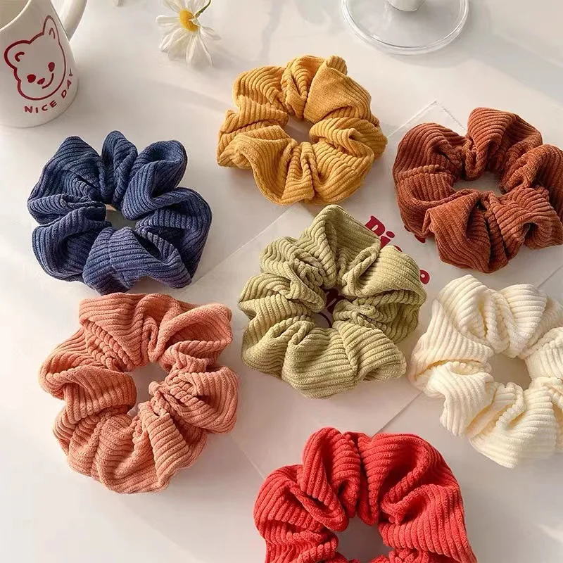Einfarbiger Cord-Haargummi mit Streifen, elastische Haarbänder, koreanische Haaraccessoires für Frauen und Mädchen, Pferdeschwanz-Kopfbedeckung