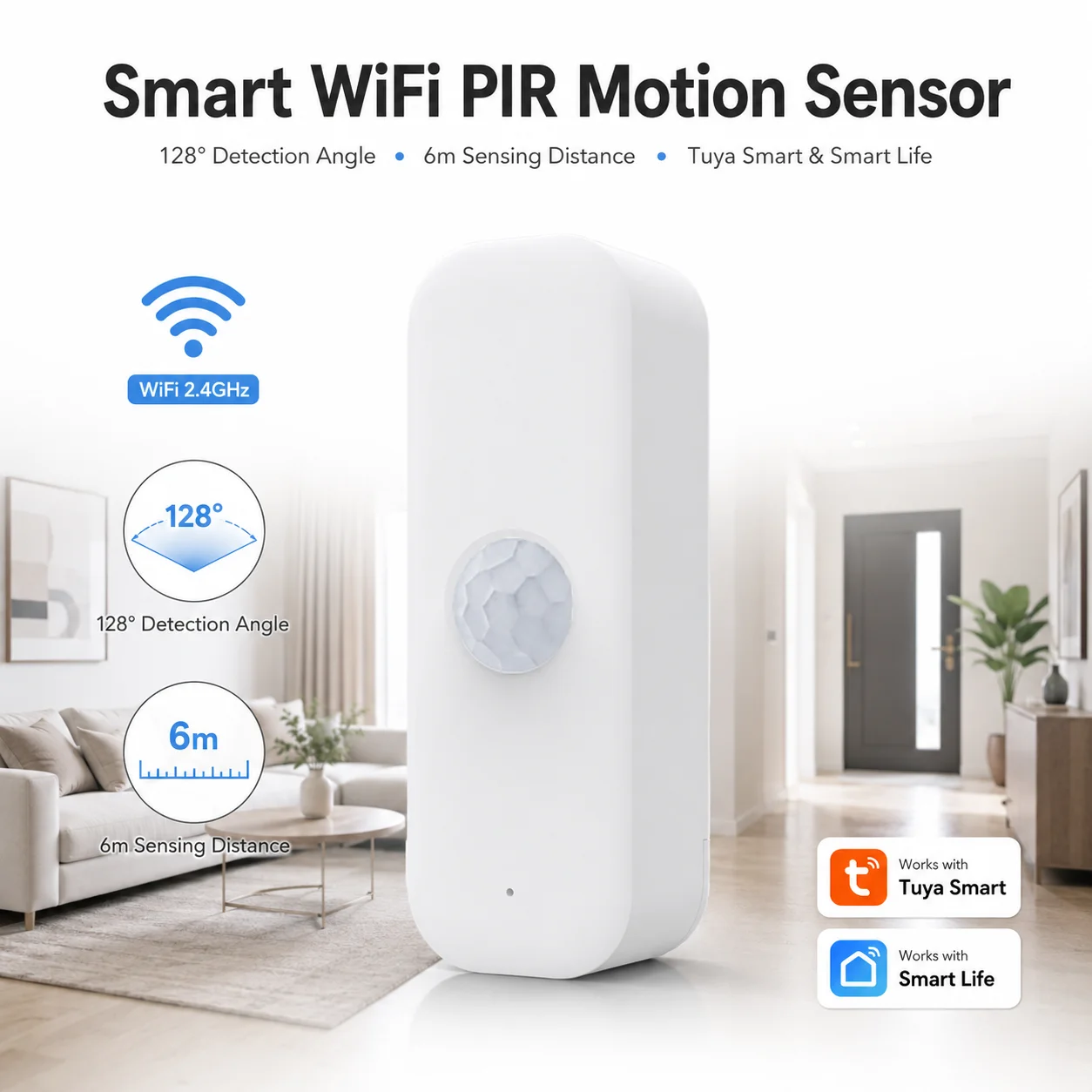 Capteur de mouvement WiFi Tuya, capteur PIR intelligent, contrôle à distance via l'application Smart Life pour maison intelligente, compatible avec Yandex Alexa
