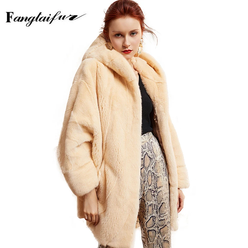 

Зимнее импортное пальто из вельвета и меха норки Ftangaiur, свободное, с длинными рукавами и меховым капюшоном, средней длины, из натурального меха норки, для женщин