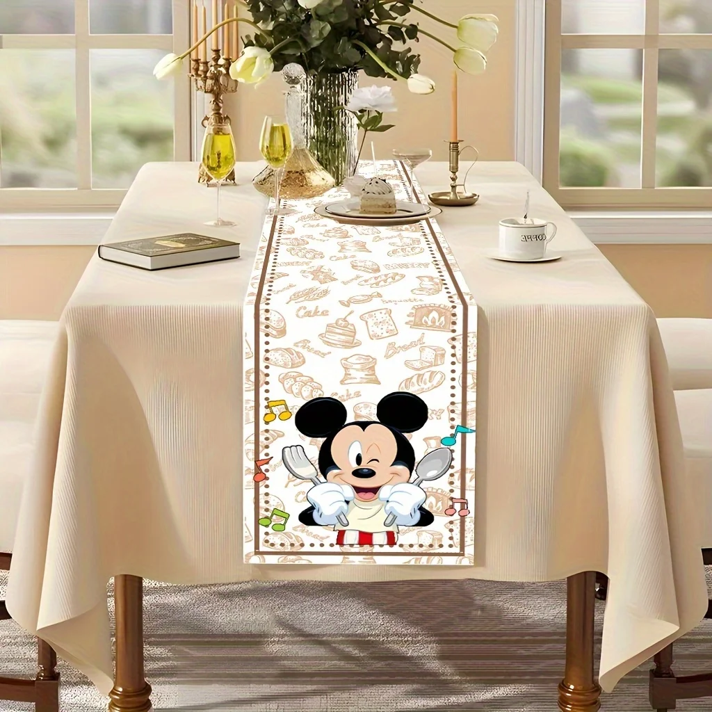 

1 Piece Disney Mickey and Minnie Baking Pattern Table Runner, Suitable for Indoor/Outdoor Family Gatherings, Kitchen and Dining Room Decoration