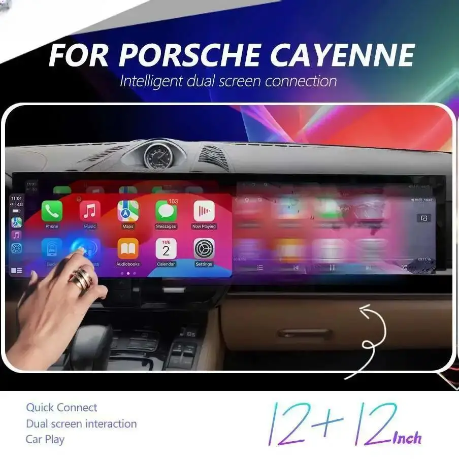 Android CarPlay For Porsche Cayenne 2011-2017 Upgraded Interactive Dual Screen 12.3Inch + 12.3Inch Auto Multimedia  Video Player