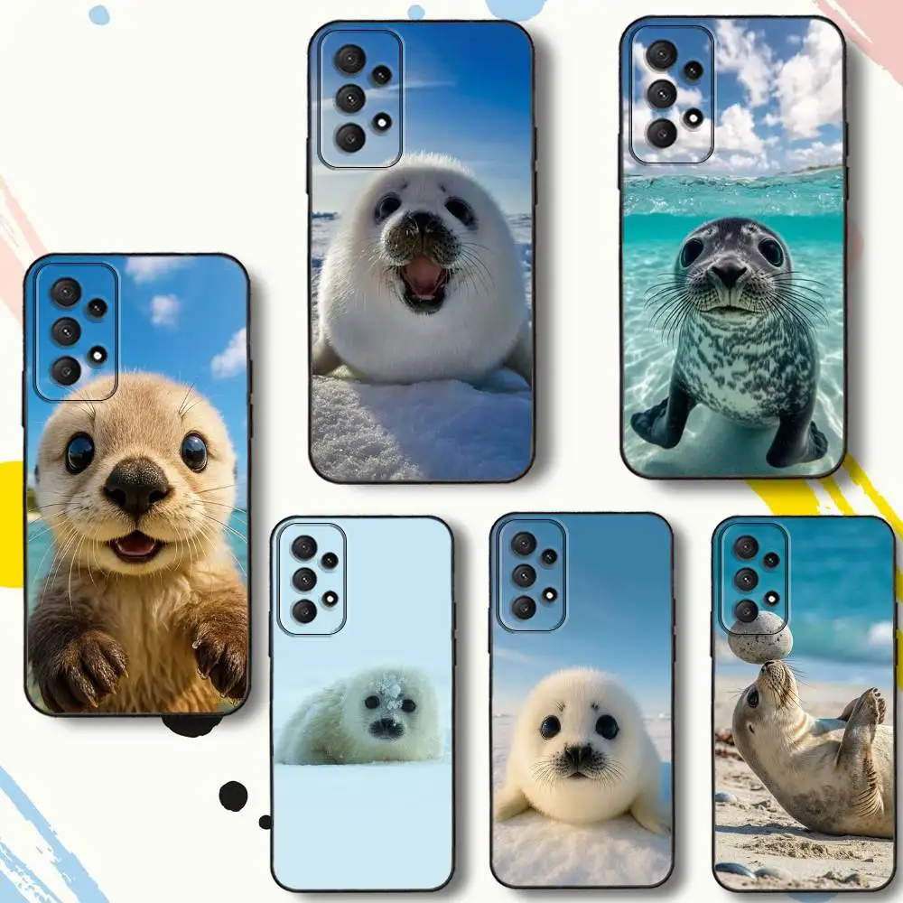 

C-Cute cold A-Animal S-Seal Phone Case For Samsung Galaxy A 80,72,73,91,53,22,51,52,5G,Plus,J,Note Soft Black Cover