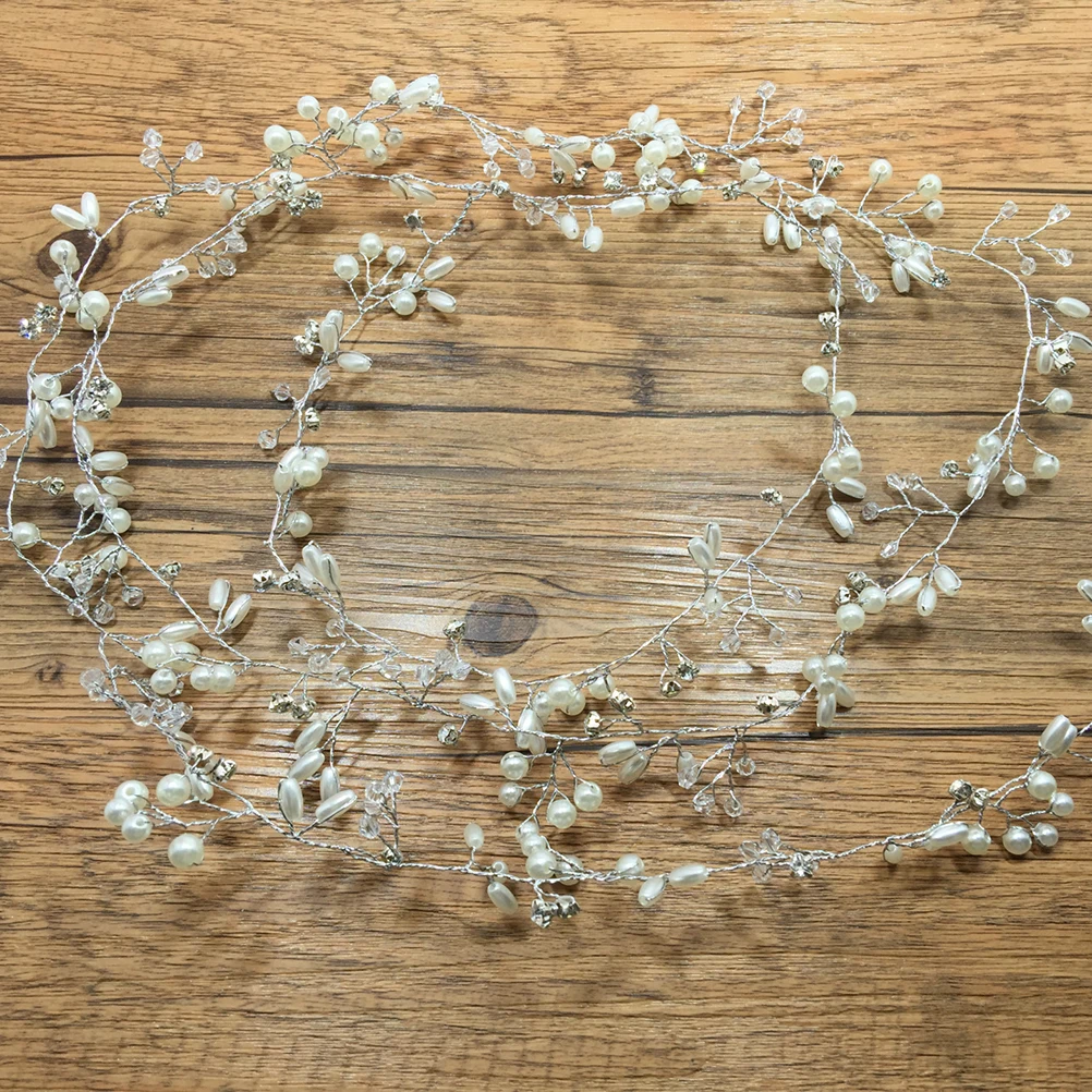 

50Cm Pearl Hair Band Wedding Bridal Headwear Handmade Crystal Silver Women'S Headband Party Prom Graduation Event Hair