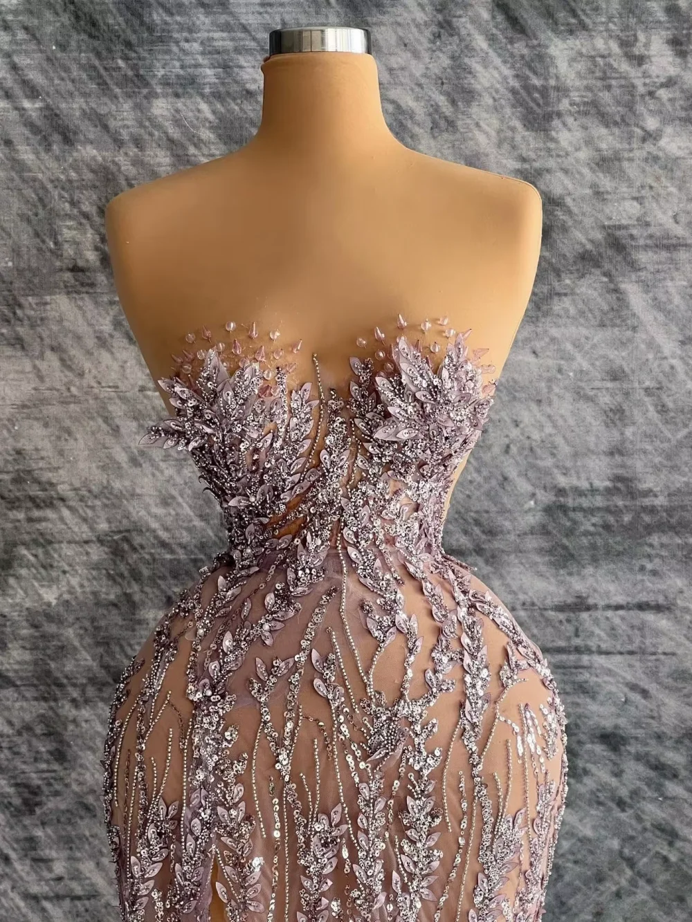 Illusion Sequins High Slit Evening Dresses Sexy Strapless See Through Mermaid Prom Gowns Beaded Birthday Party Customized