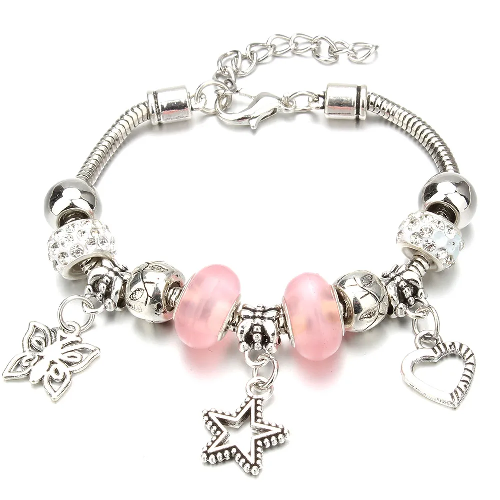 Antique Original Star Butterfly Heart Beads Charm Bracelets for Women Glass 6 Color Brand Bracelet & Bangle DIY Jewelry Gifts