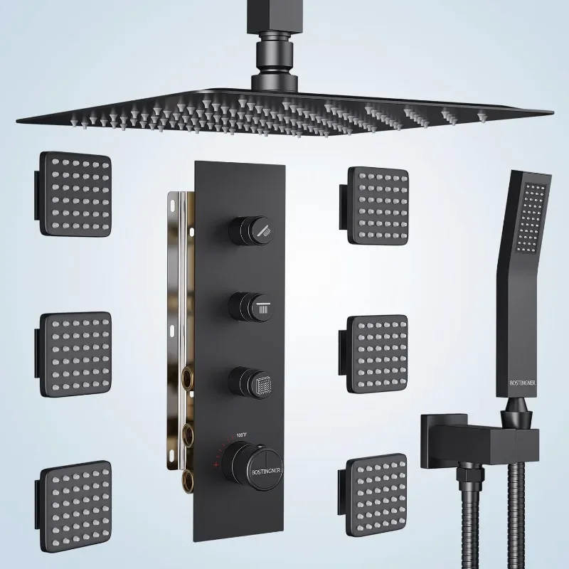 Full Body Spray Shower System, Thermostatic Rainfall Shower System with 6 Body Spray Jets Shower Faucets with Body Jets