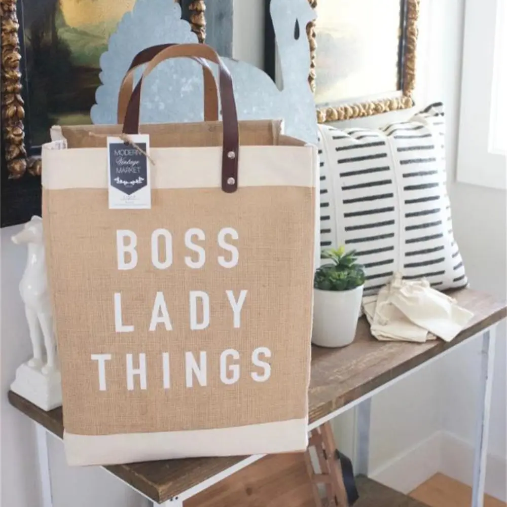 Boss Lady Jute Bag|Beach Bag|Market Tote|Gift for Her|Market Tote Bag| Jute Tote bag | Shopping Bag| Burlap Bag|Farmhouse Bag|Gr