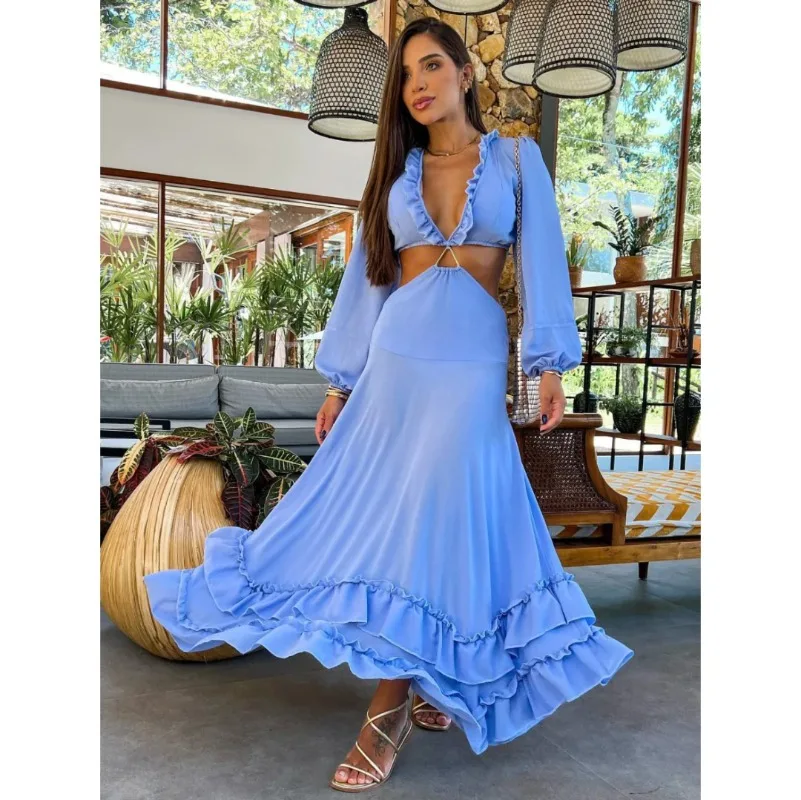

2025 Women's Deep V-neck Concealed Summer Beach Dress - Seductive and Elegant Women's Dress with Casual Backpack Fashion Edition