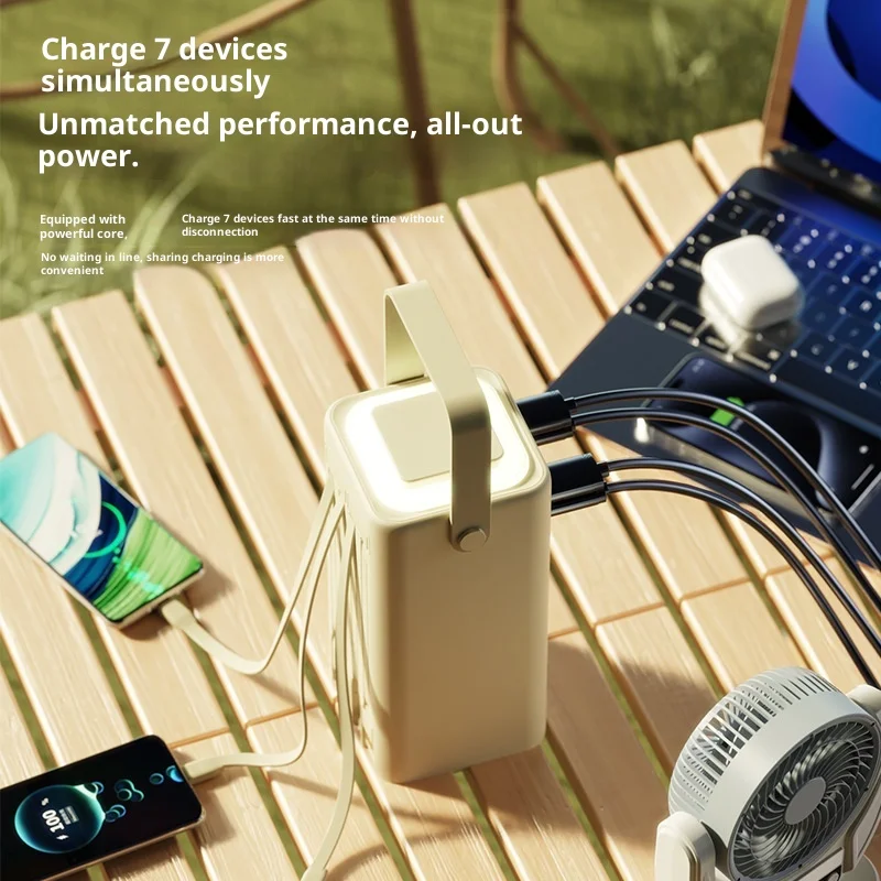 باور بانك بإضاءة خارجية بقدرة 50000 مللي أمبير في الساعة مع كابل مدمج للشحن السريع بقوة 22.5 وات وشاحن محمول طويل العمر