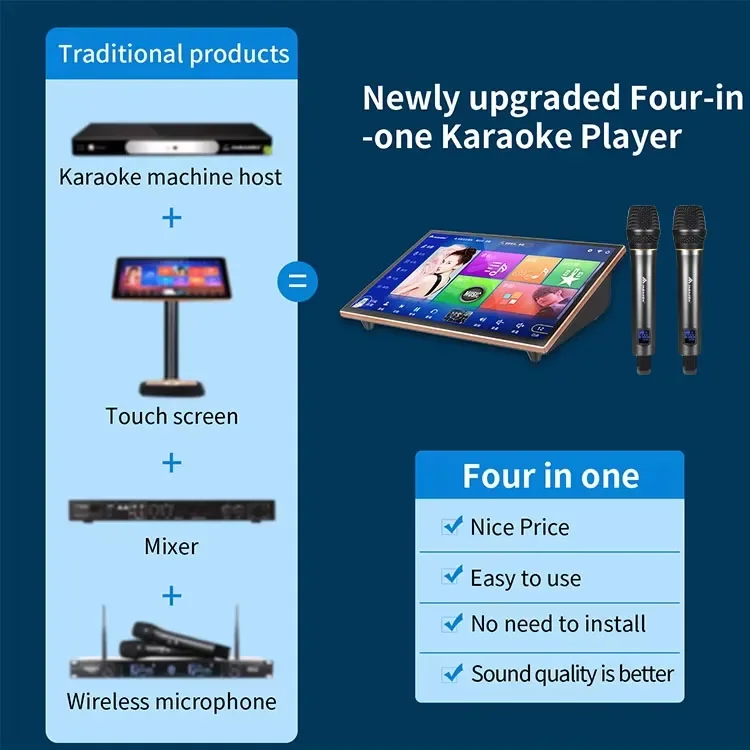 2024 InAndOn آلة الكاريوكي واي فاي 19 بوصة تعمل باللمس 8 تيرا بايت نظام الكاريوكي KTV الغناء مشغل الكاريوكي مع الميكروفونات