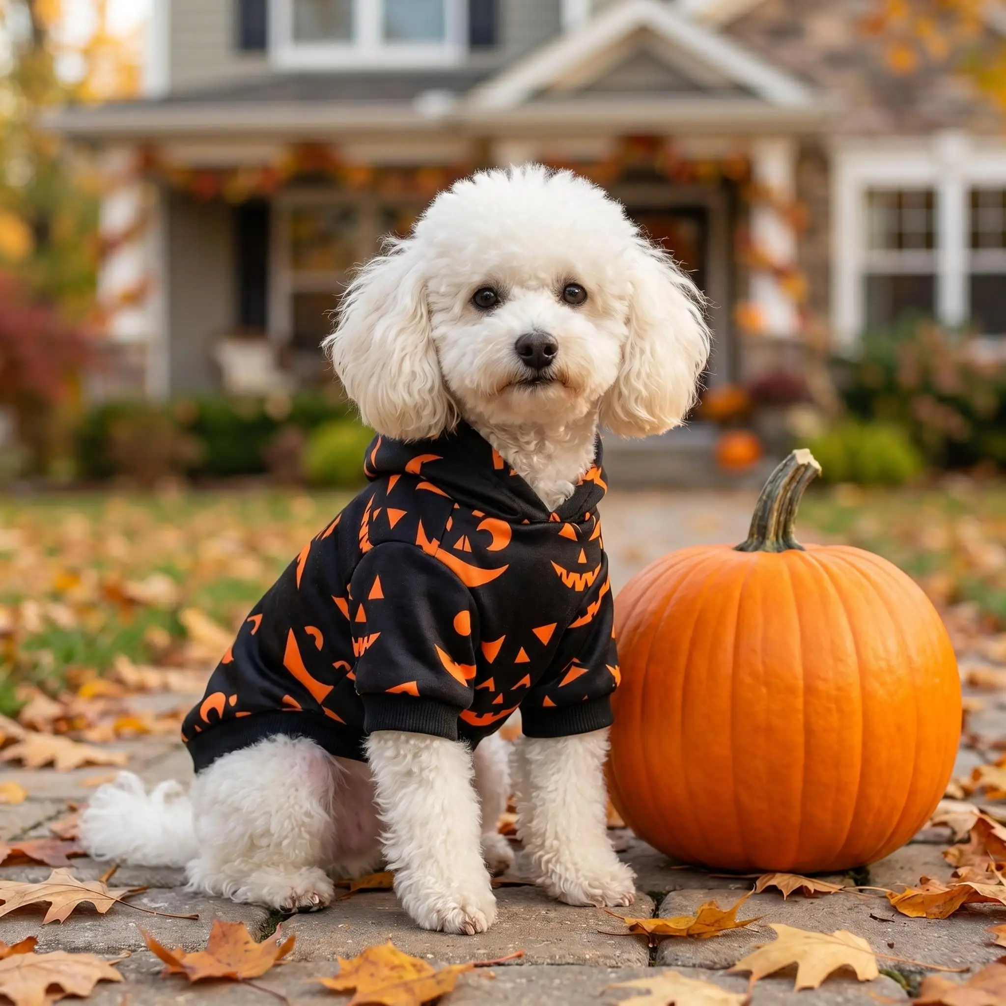 Halloween-Hundepullover mit Kürbisgesicht, Kapuzen-Sweatshirt für Haustiere, Welpen-Kapuzenpullover, Cosplay-Kostümkleidung für kleine und mittelgroße Hunde und Katzen – Detail 5