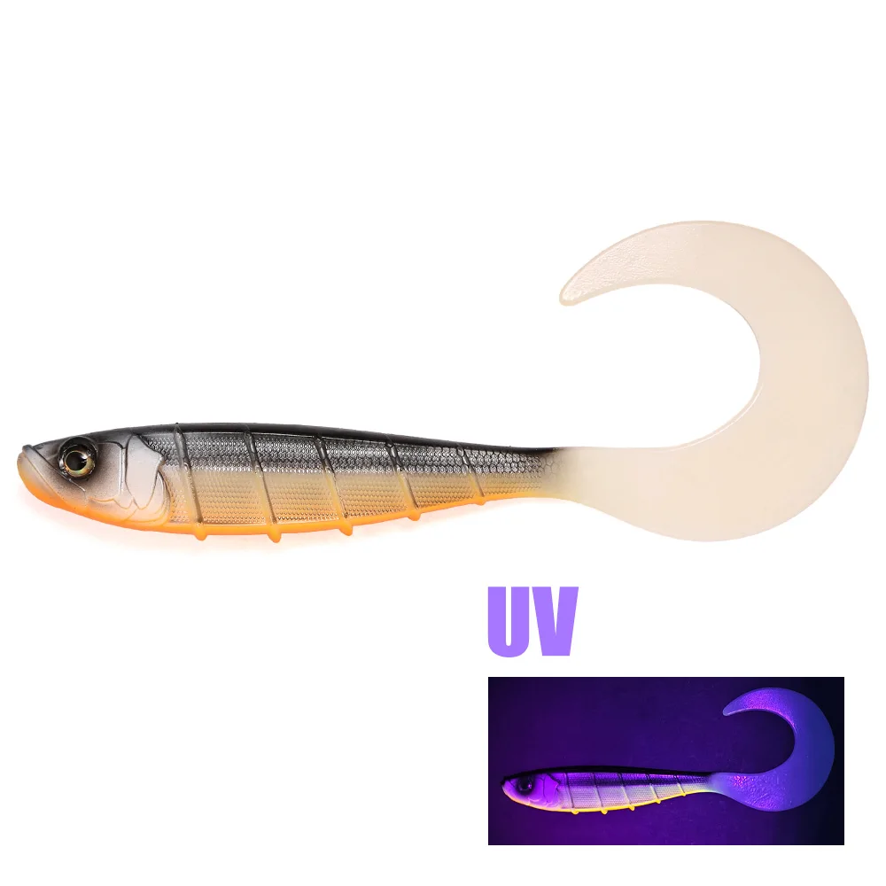 B&U Big Curly Tail Weichköder für Hecht und Muskie, 20cm Raubfisch-Swimbait, künstlicher Grub-Köder, Angelzubehör