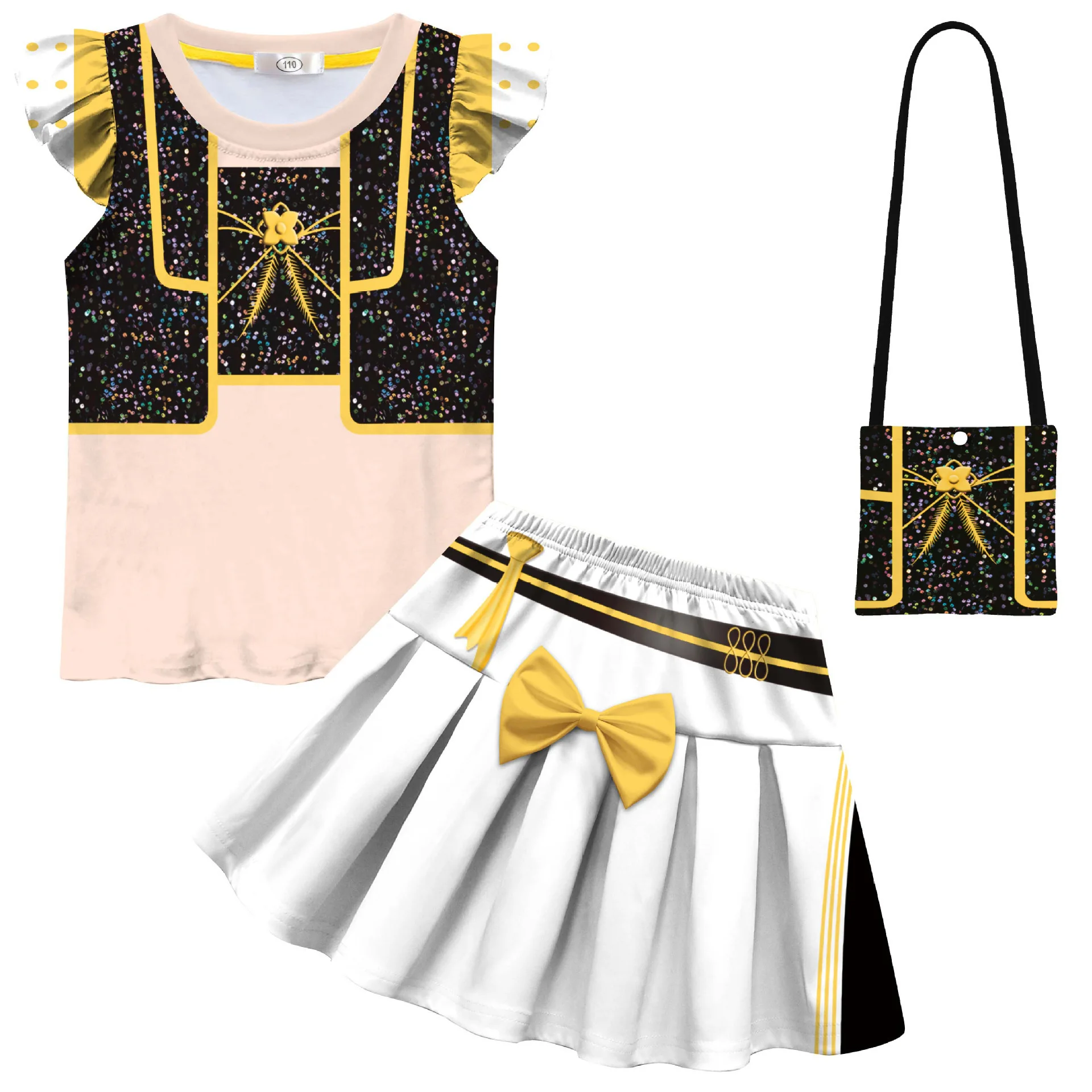 

Kpop Demon Hunters Kids Halloween Cosplay Costume Girls T Shirt Dress Bag Set for Halloween Carnival Theme Party Role Play Suit