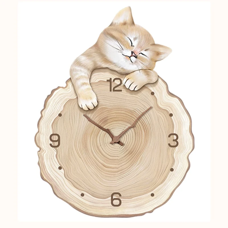 

Battery Clock Mechanism Wall Clocks Silent Modern Bedroom Led Wall Clock Log Style Cute Cat Horloge Murale Decorations Home