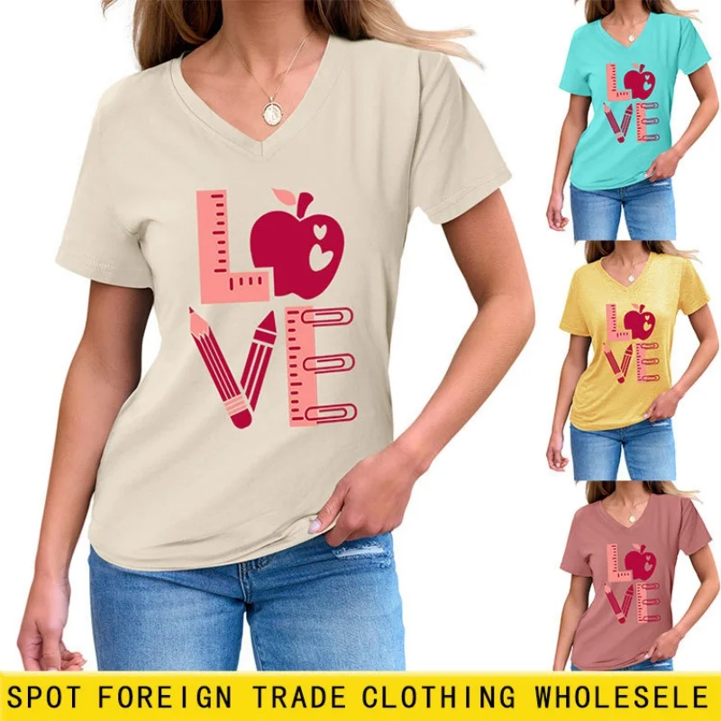 

Front-sleeve V-neck short-sleeved T-shirt for women - Summer loose-fitting casual slim-fit top