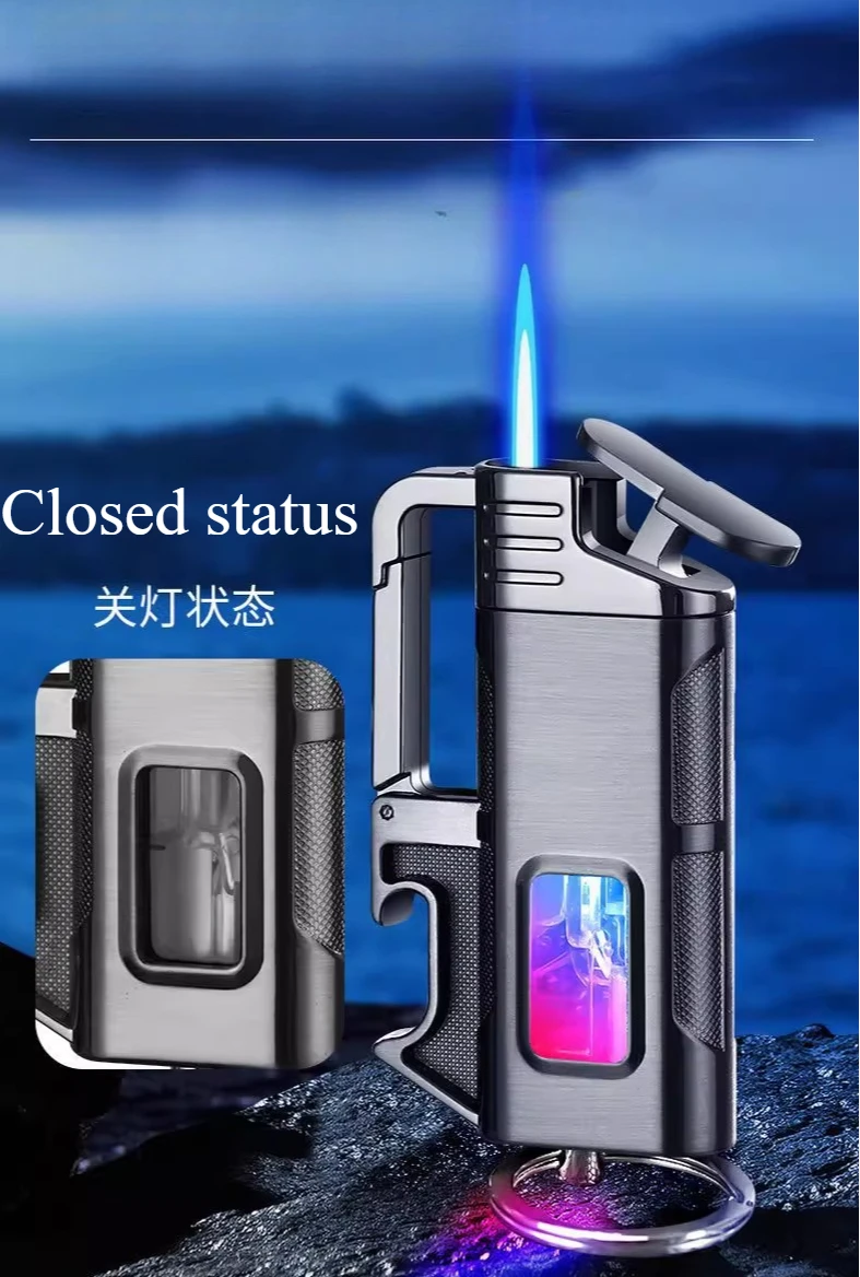 

New Multifunctional Keychain Inflatable Windproof Lighter with Transparent Air Chamber and Blue Flame Direct Charging