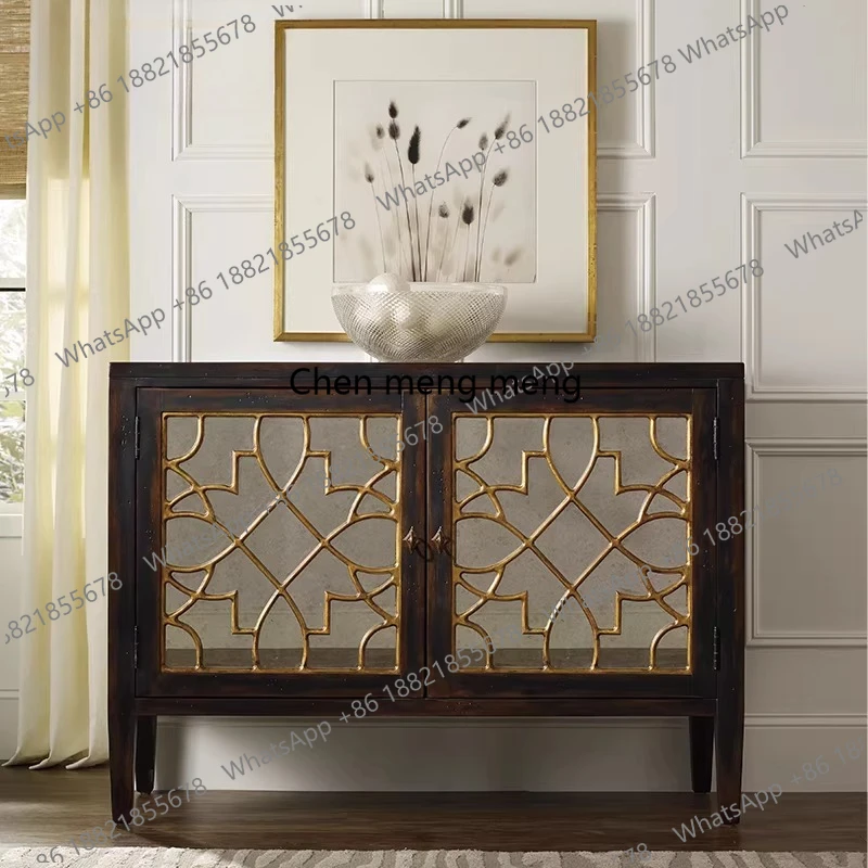 

Retro antique white old solid wood dining side cabinet black old entrance high-end