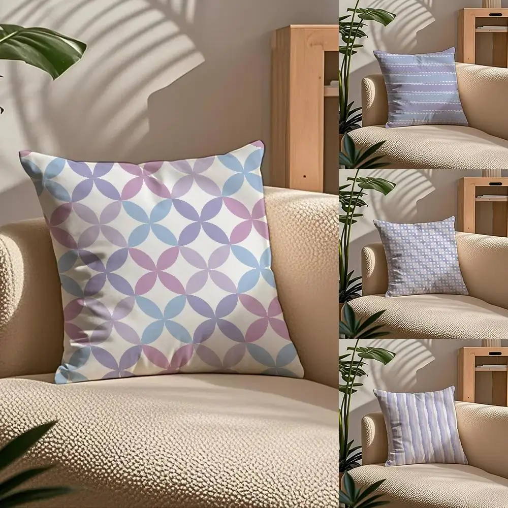 

Simple purple plaidprint Pillow Case Comfort Sofa Bed Silky elegant Invisible zipper Custom Decorative cushion cover