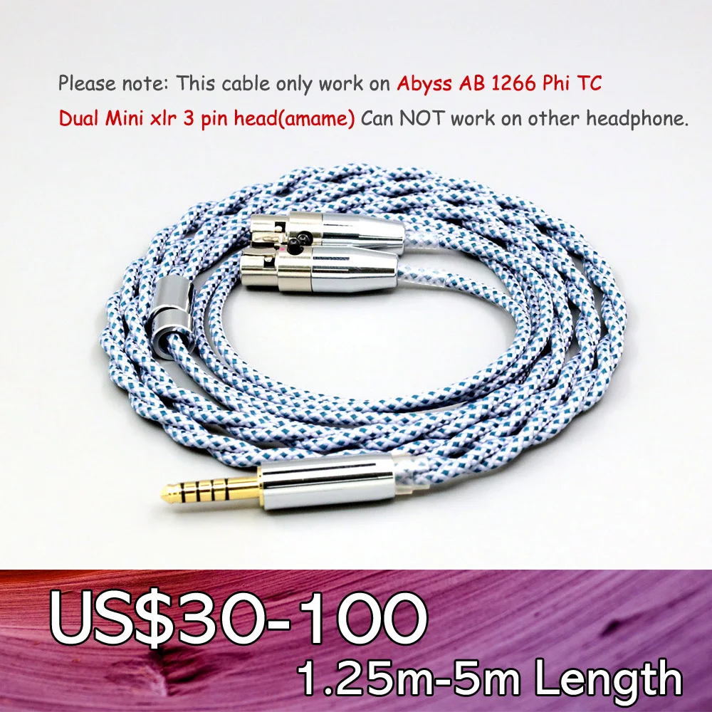 99% Pure Silver Mix Graphene OCC Shielding Earphone Cable For Abyss AB 1266 Phi TC Dual Mini xlr 3 pin head(amame) LN008654