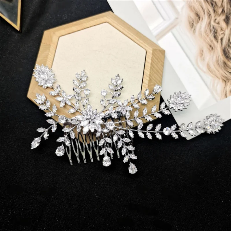 

Luxury Wedding Hair Accessores Zircon Crystal Sliver Bridal Hair Comb Hairpin For Women Tiara Party Prom Hair Jewelry Headpiece