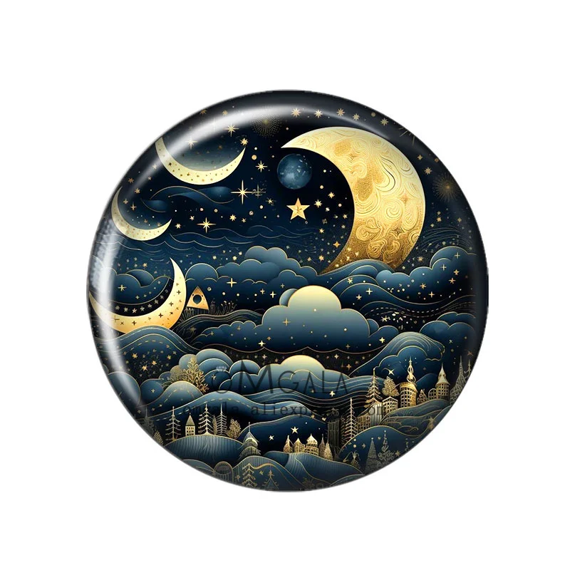 Watercolor Clipart Magical Moon 10pcs 12mm/18mm/20mm/25mm Round photo glass cabochon demo flat back Making findings