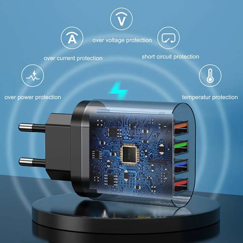 Olaf 60W USB Charger Quick Charge 3.0 Mobile Phone 4 Ports USB Fast Charger For iPhone 13 Samsung Huawei Xiaomi Charger Adapter image 4