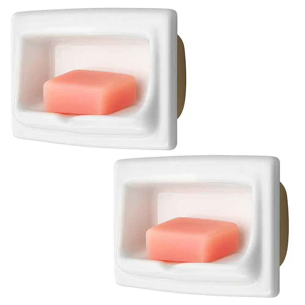 

Free Shipping-2 Pcs White Vintage Recessed Ceramic Soap Dish for Shower Wall, Space-Saving, Retro Ceramic Soap Holder, Self-drai