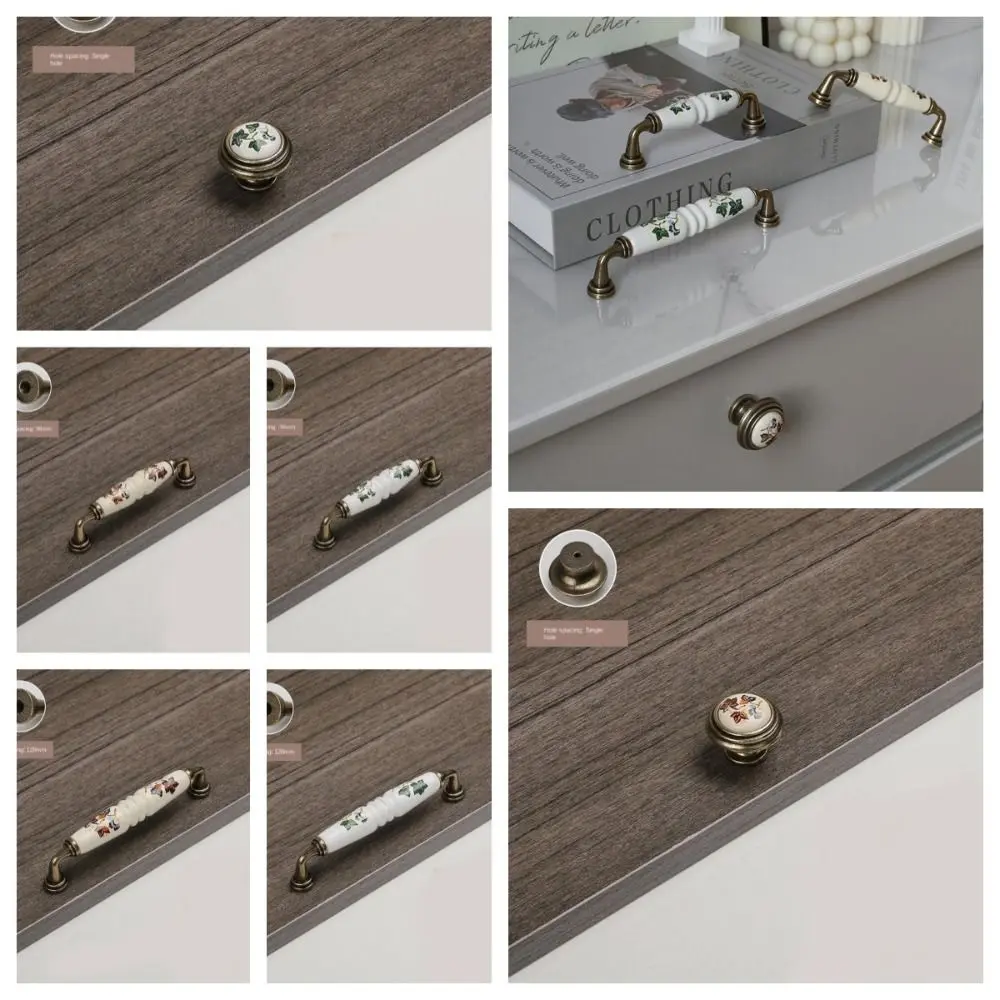 

Fashion Zinc Alloy Ceramic Cabinet Handles Bronze Antique Drawer Knobs European Vintage Wardrobe Door Handle Kitchen