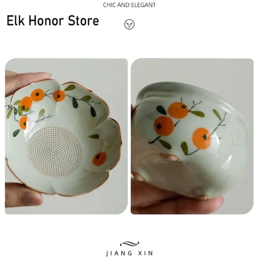 Hand-painted Persimmon Flower Tea Infusor Zen Tea Brewing Strainer Tea Strainer Tea Making Tea Filter Chinese Tea Set Ornaments