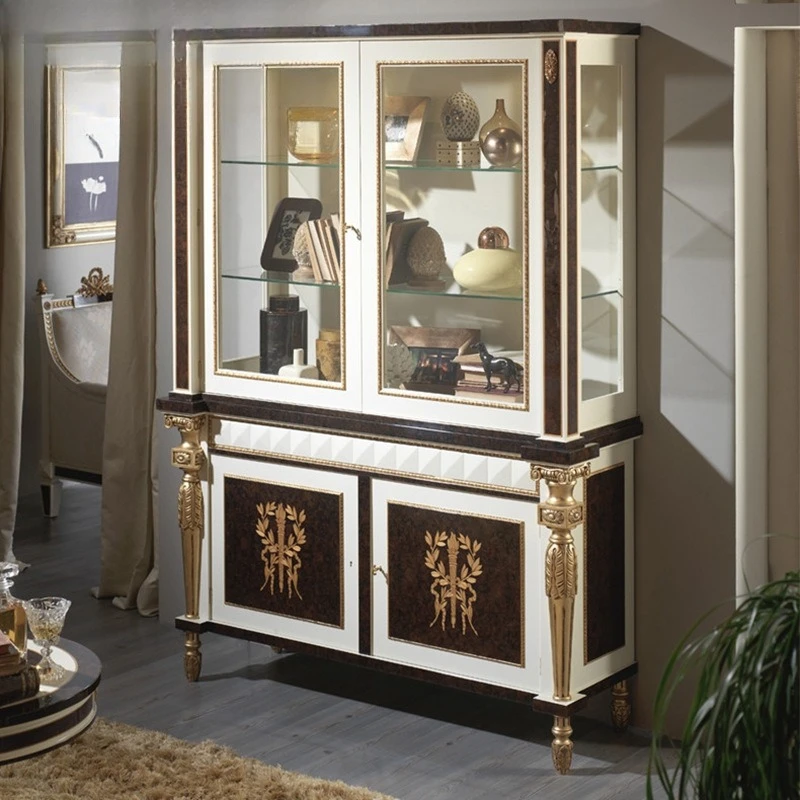 

Classical wine cabinet British living room double door wine cabinet Neoclassical carved display cabinet furniture