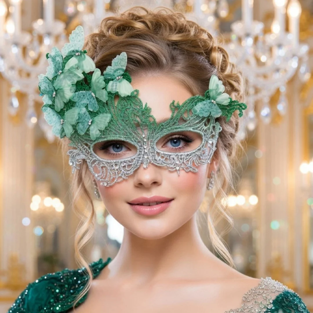 Máscara de Encaje Sexy con Diseño de Mariposa Degradada, Máscara de Media Cara con Pedrería de Lujo para Actuaciones, Cosplay, Fiestas y Bailes de Graduación