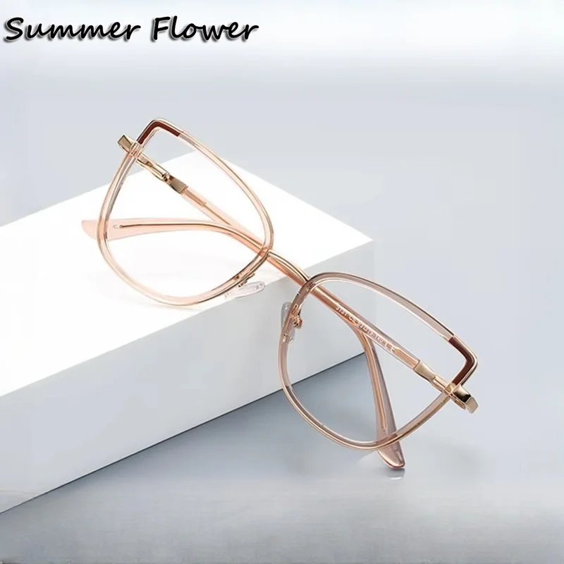 

Cat Eye Eyewear Women Prescription Optical Frame Brown Eyeglass Female Spring Hinge Designer Myopia Glasses Reading Glasses Lady