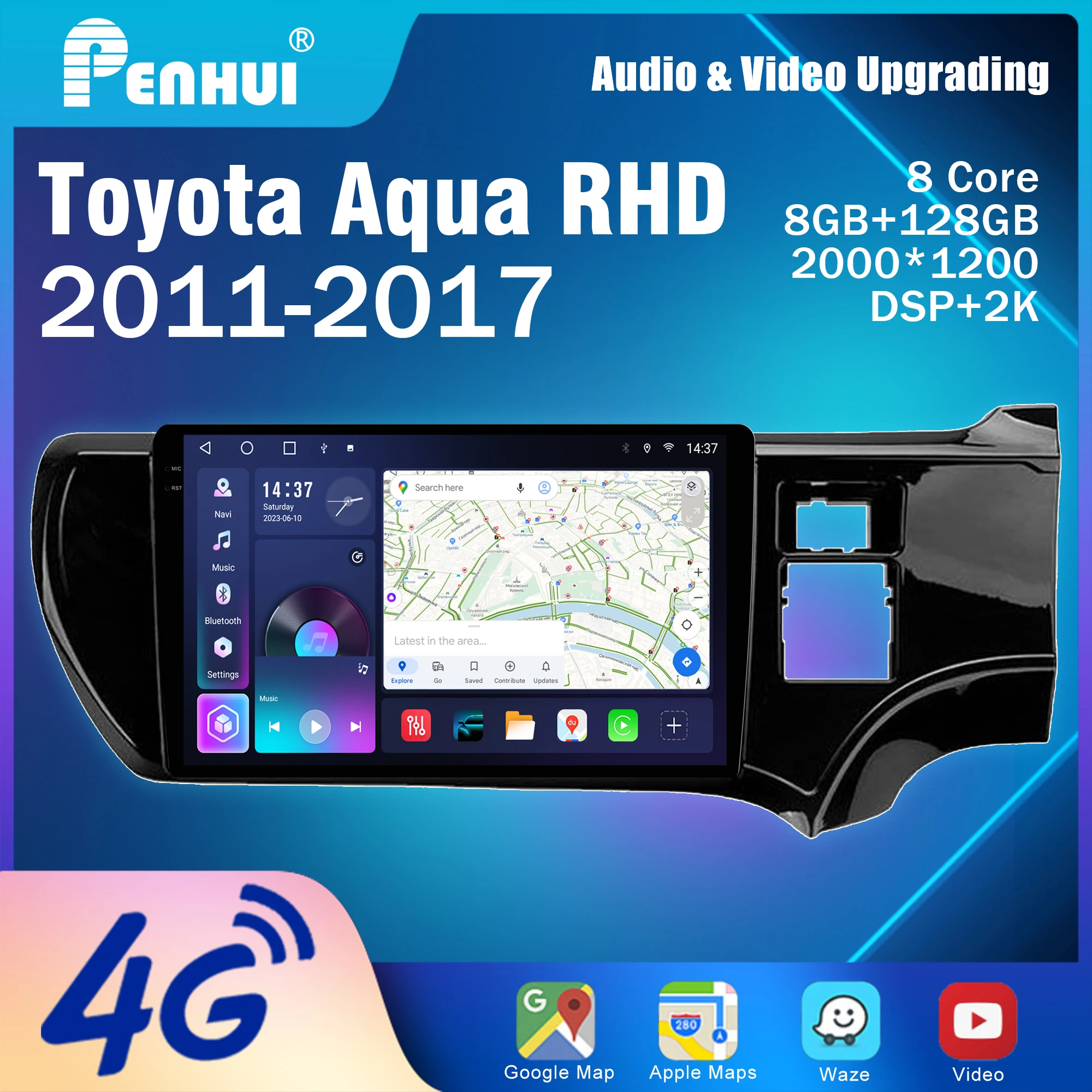 Penhui Android Car DVD Player Screen for Toyota Aqua RHD 2011 - 2017 Audio Video 2 Din DSP  Bluetooth  Carplay