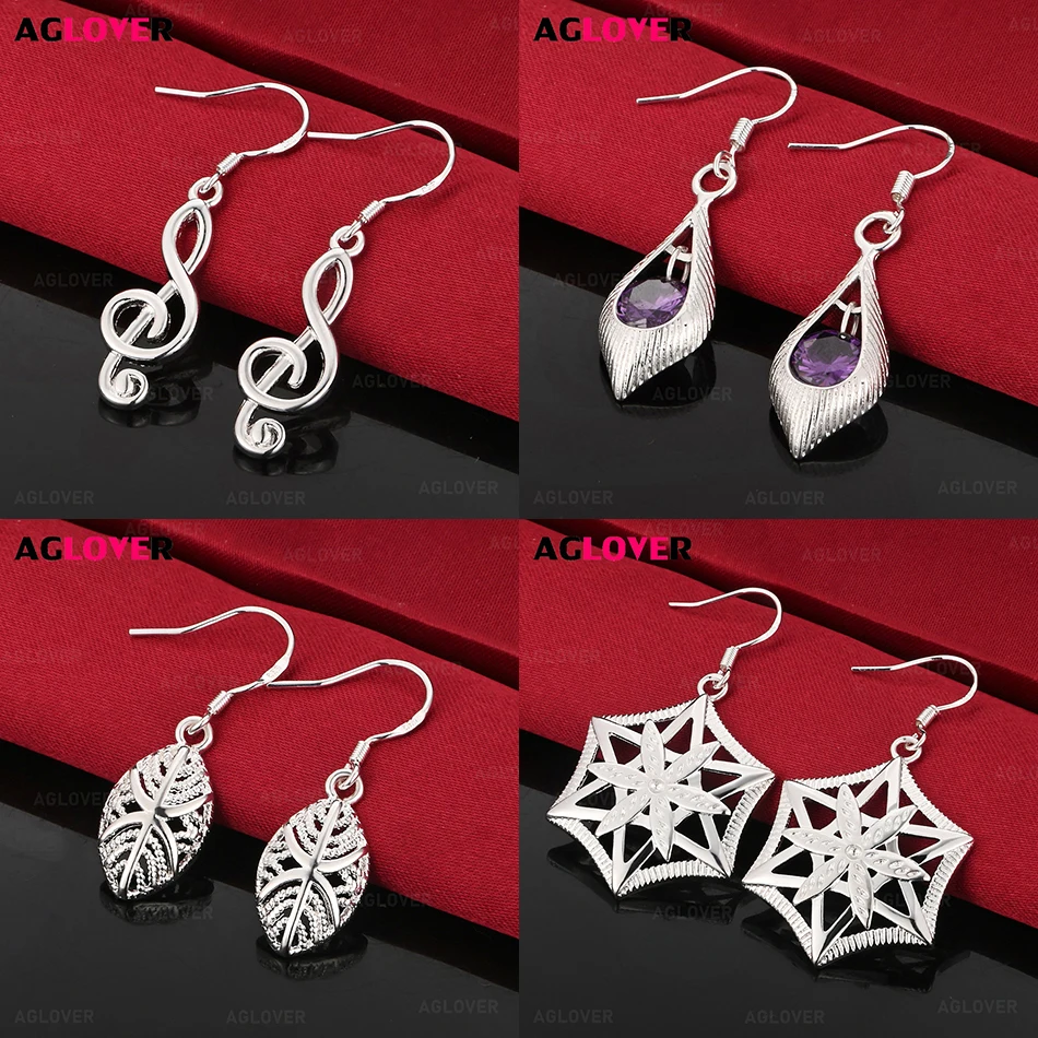 

AGLOVER 925 Sterling Silver Zircon Diamond Drop Earrings Women Elegant Cute Party Holiday Gift Jewelry