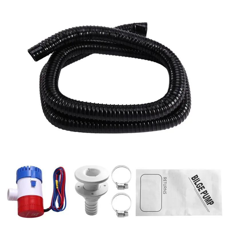 12V 1100GPH Boat Bilge Water Pump 1-1/8 Inch Dia Boat Bilge Pump Hose Kit 6.5 FT Kink-Free PVC Hose