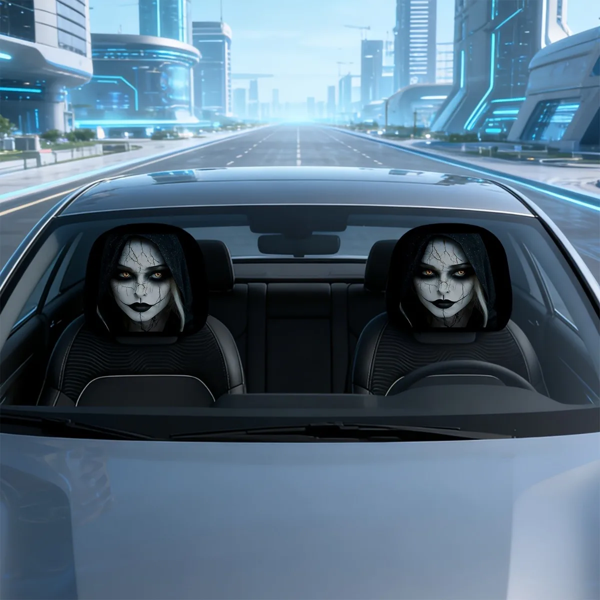 2Pcs Headrest Covers Car 2Pcs Headrest Cover Halloween 2Pcs set car head pillowcase, 2D flat printing, non realistic embroidery,
