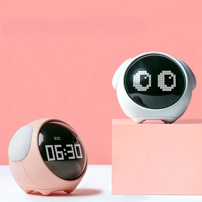 

LED Cute Expression Voice Alarm Clock Luminous Temperature Intelligent Measurement Clock Bed Digital Snooze Alarm Clock