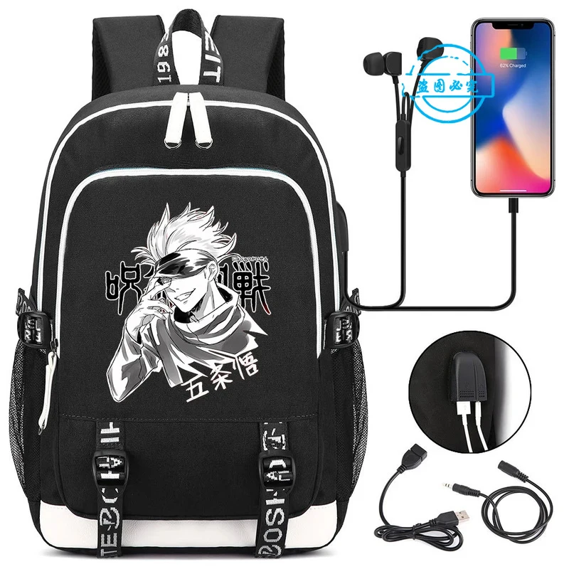 Jujutsu Kaisen Backpack Anime Student Teenager Schoolbag USB Charging Laptop Travel Rucksack Casual Mochila Boys Gift