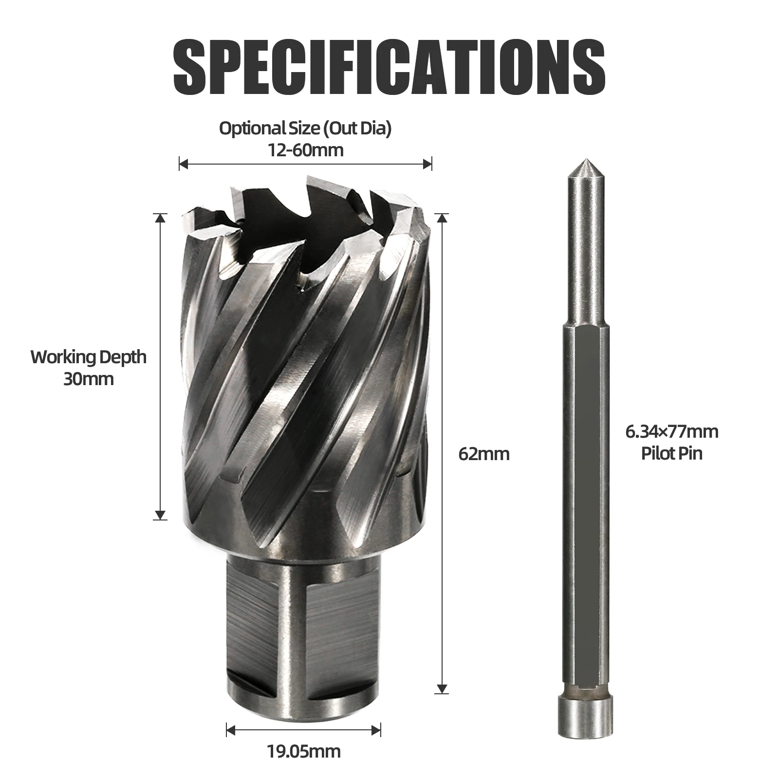 Versery 12-60mm HSS Annular Cutter Core Drill Bit 19mm Weldon Shank Hollow Hole Saw Cutter For Metal Steel Cutting Tool