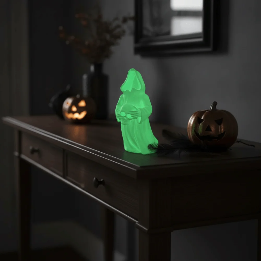 3D Printed Luminous Ghost Statue Miniature Size Lightweight Durable Halloween Skull Figurine Fine Details Eco Friendly PLA