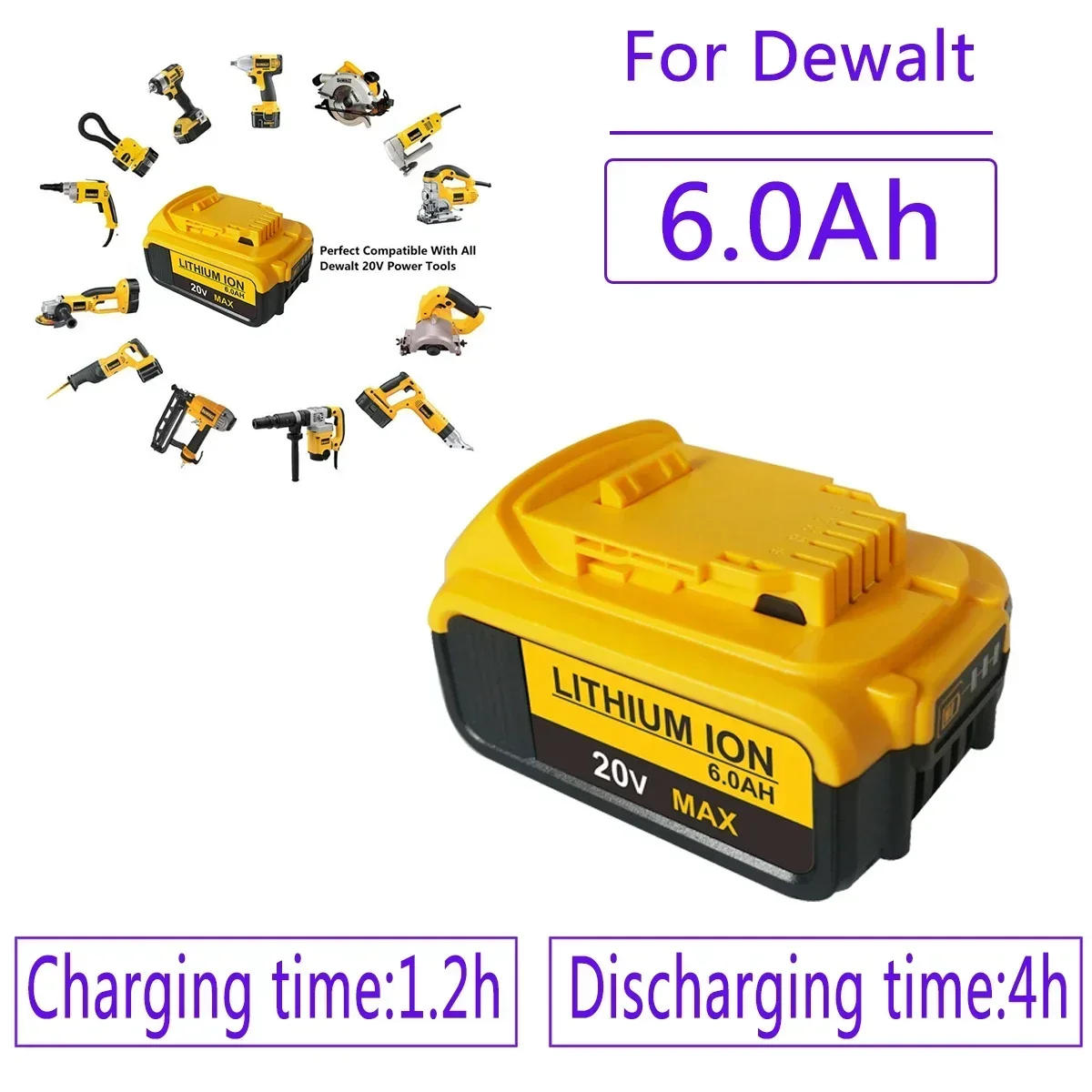 

2026 18V Battery 6.0Ah DCB200 DCB184 DCB181 Replacement Li-ion Battery for DeWalt MAX XR power tool 6000mAh lithium Batteries