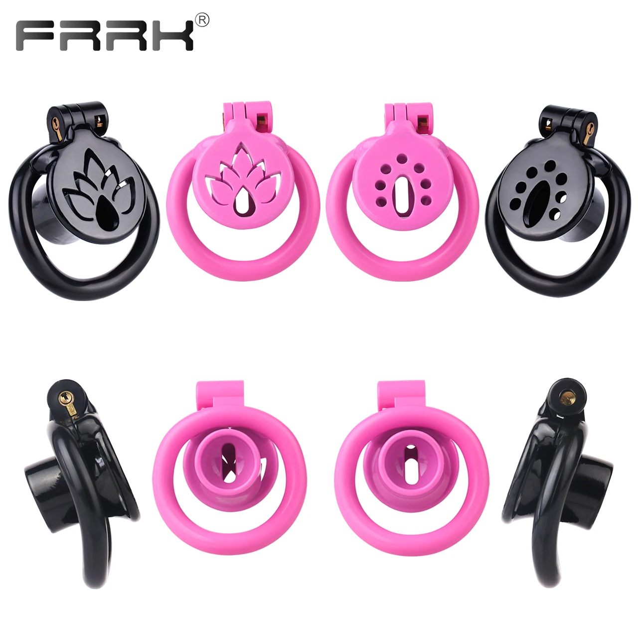 FRRK Plastic Negative Flame Chastity Cage with Urethral Inverted For Man Penis Rings Cock Lock Abstinence Restrain Sex Toys Pink